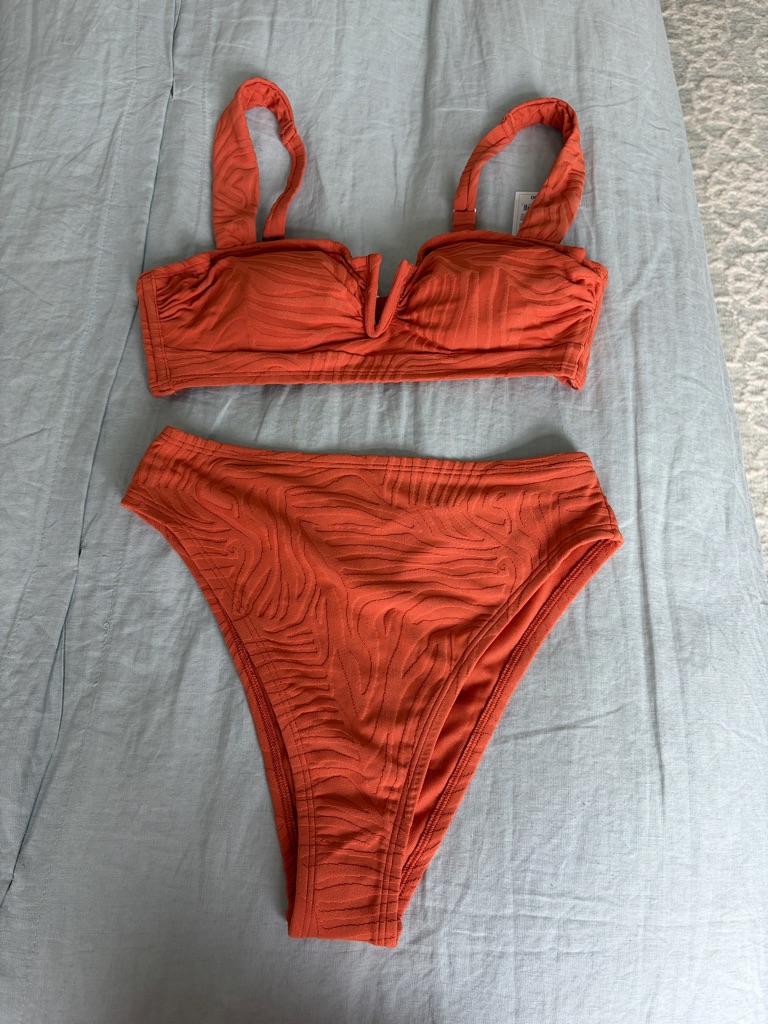 Shade & Shore Orange Textured High-Waist Bikini Set